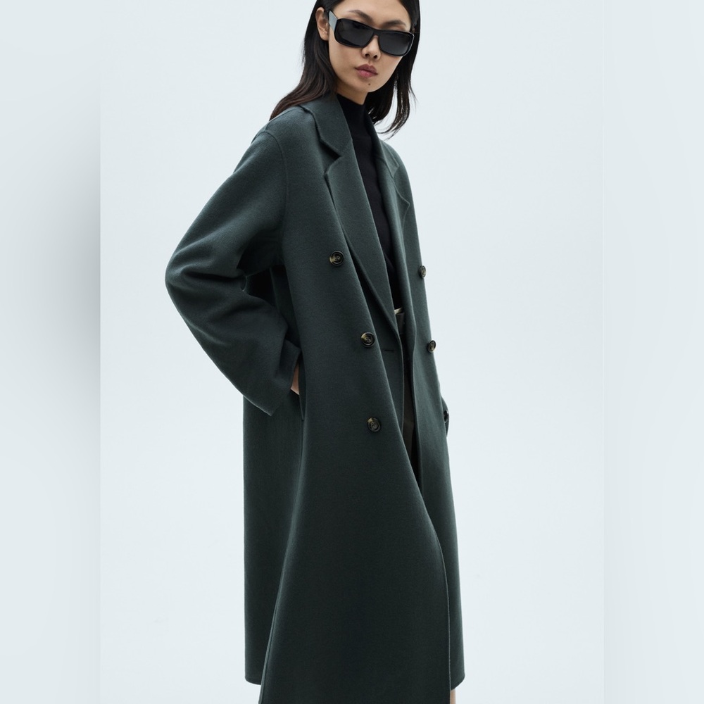 Handmade Oversized Wool Coat in Petrol Blue-Size XXS